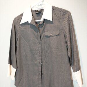 NWOT Tracy M. Black & White Silk Blouse Size M